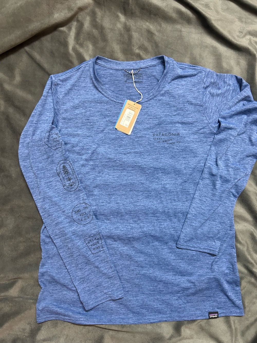 Patagonia Women's Capilene Cool Heather Blue Long Sleeve Graphic Crew